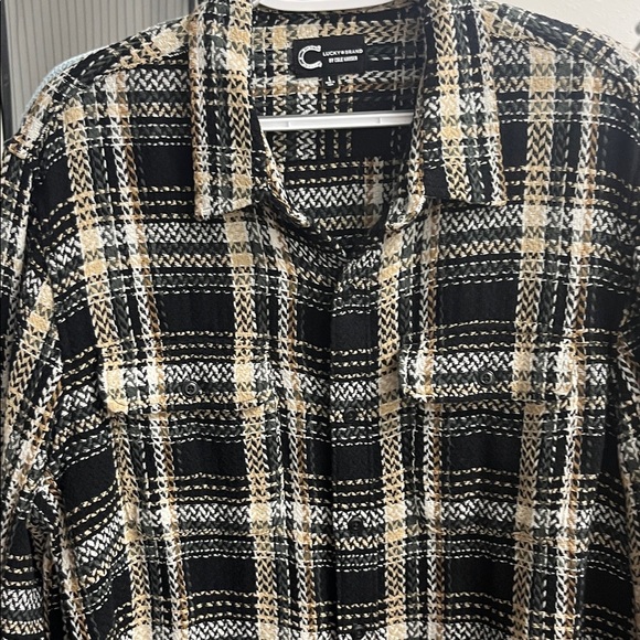 Lucky Brand Black Green and Cream Plaid Casual Button Down Shirt - Picture 3 of 7